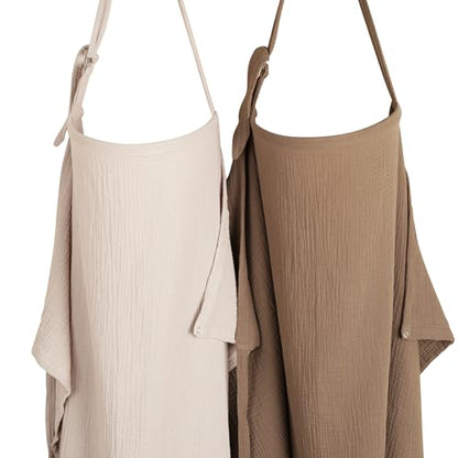 Konssy 2-Pack Muslin Nursing Cover Up for Breastfeeding Mom with Rigid Hoop - color: Cream, Brown