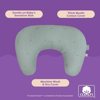 Boppy Nursing Pillow, Cotton Muslin Ergonomic Breastfeeding Support Pillow - color: Luxe - Sea Green Muslin
