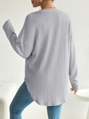 COZYEASE Women's Maternity Button Down Shirt Casual Cardigan Fall Sweaters - color: Medium Grey, size: Small