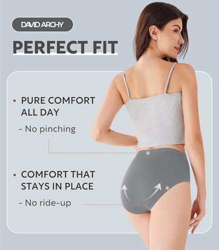 DAVID ARCHY Women's Bamboo Rayon Briefs, High-Waisted Underwear, 4/6 Pack - color: Pastel Parchment / Stretch Limo / Wild Dove / Cloud Dancer, size: Small