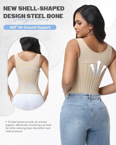 SHAPSHE Waist Trainer for Women Tummy Control Corset Back Support Tan XS