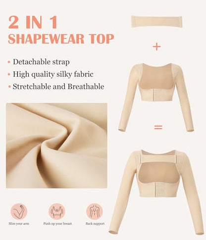 LANCS Arm Compression Sleeve Women Post Surgical Slimmer Arm Shaper Tops - color: Beige, size: Medium