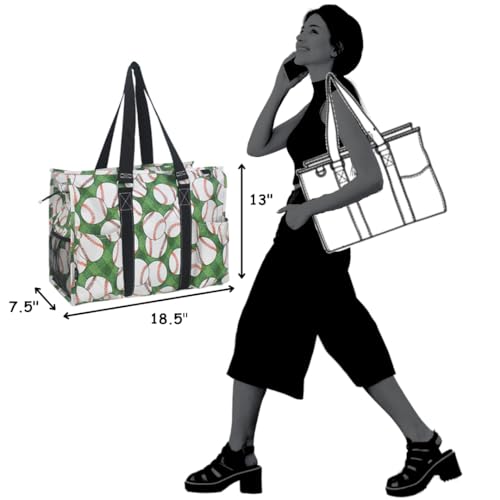 NGIL Work Tote Bag with Exterior Pockets - color: Ngil Zip-baseball Field- Black
