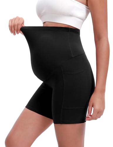 Siimcuzy 4 Pack Women's Maternity Shorts with Pockets Over the Belly - color: 4 Black, size: Large