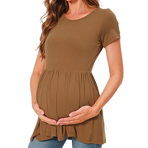 Bearsland Short Sleeve Maternity Top - color: Black&iron Grey&mocha Brown, size: Large