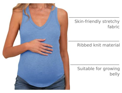 Tankaneo Womens Maternity Tank Tops Sleeveless V Neck Ribbed Knit Shirts - color: Blue, size: Medium