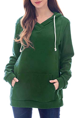 Smallshow Women's Fleece Maternity Nursing Sweatshirt Hoodie Kangaroo Pocket - color: Grass Green, size: Medium
