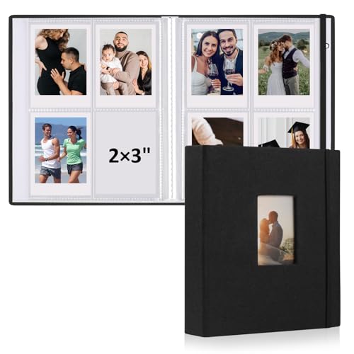 vivinin 2PCS Polaroid Photo Album, 2x3 Inch Pockets Mini Photo Album for 104 Pockets Hold 208 Pictures, Linen Hardcover Polaroid Album Book for Photos, Family Anniversaries, Baby Vacations (Black) - color: Black