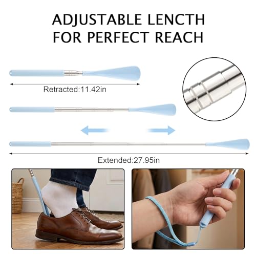 Telescoping Shoehorn Handle Retractable Telescopic Shoehorn Foldable Shoehorn Shoe Puller Adjustable Shoe Aids - color: Blue