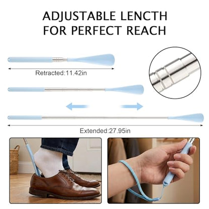 Telescoping Shoehorn Handle Retractable Telescopic Shoehorn Foldable Shoehorn Shoe Puller Adjustable Shoe Aids - color: Blue