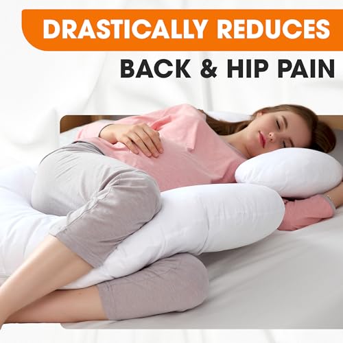 Cheer Collection J Shaped Body Pillow - Down Alternative Full Body Pillow for Side Sleeper, Pregnancy, Neck and Shoulder Support - Zippered Cover - size: J-Shape