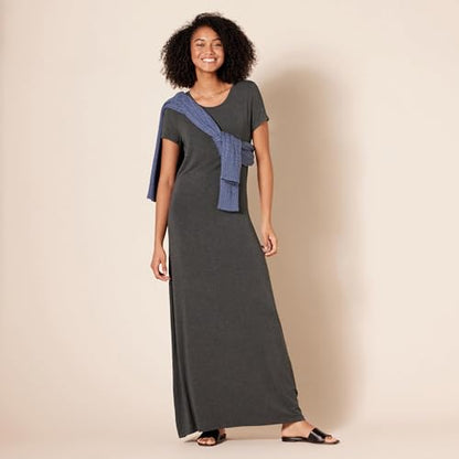 Amazon Essentials Women's Short-Sleeve Maxi Dress - color: Charcoal Heather, size: Small