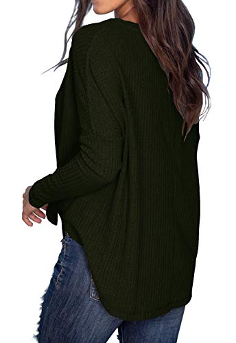 IWOLLENCE Womens Button Down Henley Long Sleeve Blouse - color: Army Green, size: Small