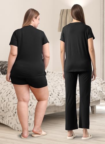 Rnxrbb 3 Piece Postpartum Nursing Pajamas Set Maternity Breastfeeding Pjs - color: Black, size: Medium