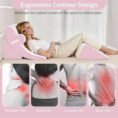 Wedge Pillow Set for After Surgery,White/Pink,4PCS-22 - color: White/Pink, size: 4PCS-22''