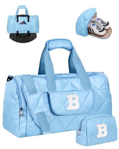 Elilier Birthday Gifts for Women, Personalized Weekender Bag, Letter B - color: Blue, style: B