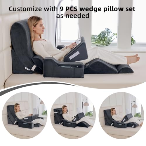 Wedge Pillow Set for After Surgery,Dark Grey,9PCS-23.2" - color: Dark Grey, size: 9PCS-23.2''