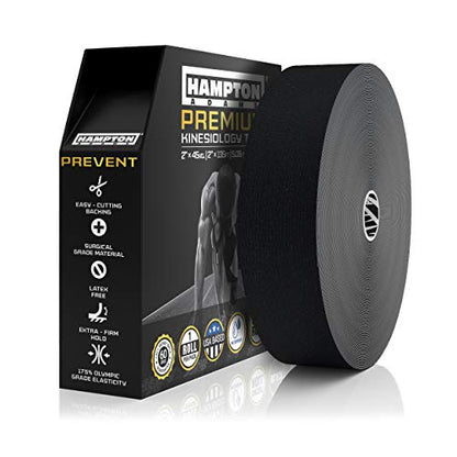 Hampton Adams Kinesiology Tape, Uncut Roll, Waterproof Muscle Support - color: Black, size: 2in x 135ft (1 Roll)