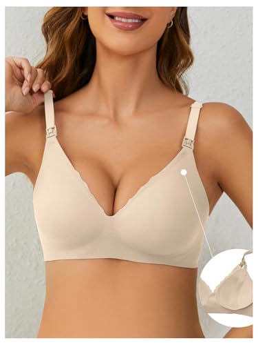 OYOANGLE Women's Maternity Nursing Bra Wireless Push Up Breastfeeding Bras - color: Apricot, size: Medium
