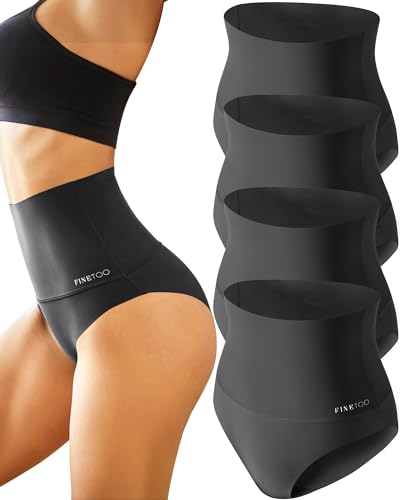 FINETOO Light Tummy Control Underwear Women High Waisted Briefs Plus Size Shapewear Under Dress Ladies Panties S-XXXL - color: Black, size: Medium