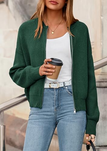 NALANISA Women's Chunky Knit Zipper Cardigan Sweaters 2026 Fall Open Front - color: Dark Green, size: X-Large