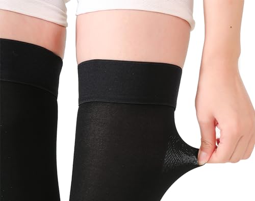 TOFLY 20-30mmHg Thigh High Compression Stockings Open Toe for Men & Women - color: 20-30mmhg Open-toe Black, size: Medium