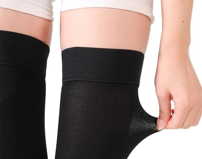 TOFLY 20-30mmHg Thigh High Compression Stockings Open Toe for Men & Women - color: 20-30mmhg Open-toe Black, size: Medium