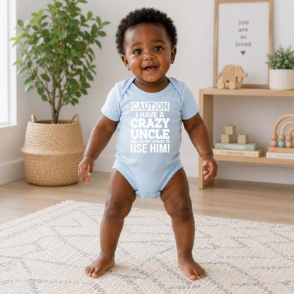 CBTwear Caution I Have a Crazy Uncle Funny Baby Bodysuit - color: Blue, size: 6 Months