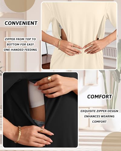 3 Pack Women's Oversize Nursing Shirts - color: Rose Red, Cream, Black, size: X-Large