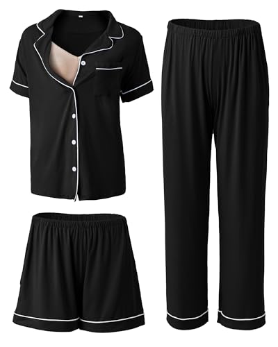 Rnxrbb Button Down Maternity Pajamas Set Nursing Postpartum Pjs Clothes - color: New-black, size: X-Large