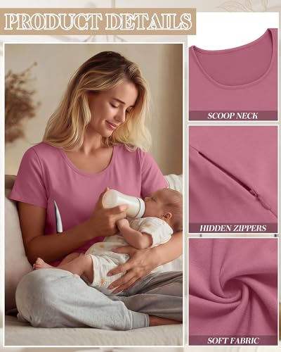 Huukeay 3 Pack Women's Nursing Shirts - color: Black, Dark Pink, Dark Blue, size: Medium