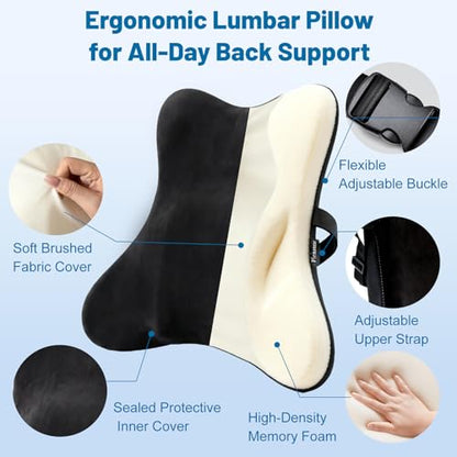 Lumbar Support Pillow, Memory Foam Back Cushion for Car & Office Chair - Black - color: Black