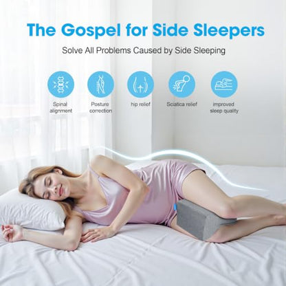 Knee Pillow for Side Sleepers, Leg Pillow with Cooling Gel, Grey/Large - color: Dark Grey, size: Large