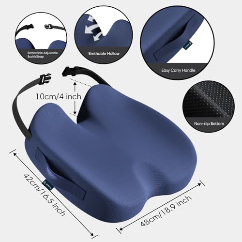Memory Foam Seat Cushion for Tailbone Pain Relief, Sciatica, Office - color: Blue