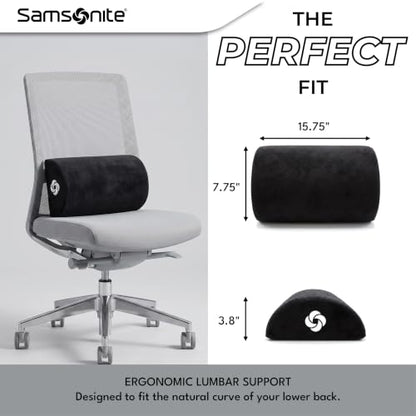 SAMSONITE - Half Moon Lumbar Support Pillow, Elevates Comfort, 100% Pure Memory Foam, Fits Most Seats