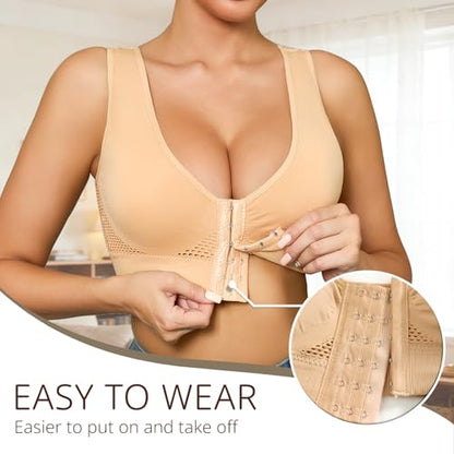 5-Pack Front Closure Bras Set Breathable Mastectomy Post Surgery Wireless Mesh Bra for Women - size: X-Large