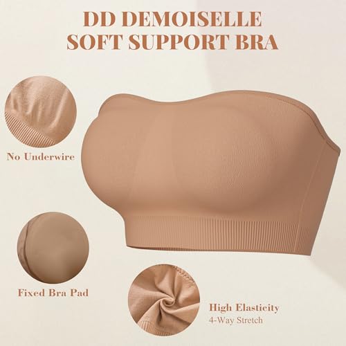 Summer Wireless Bandeau Bra, Strapless Bras for Women - color: Beige-next-gen Non-removable Padding, size: 3X-Large