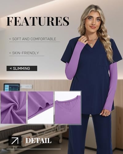 Neer 3 Pack Women Long Sleeve Underscrubs Shirts - color: Black, Light Gray, Lavender, size: X-Small