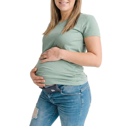 Maeband Maternity Belly Band (Size L) + Timeless Women’s V-Neck T-Shirt (Size XL) Bundle | Pregnancy Pants Extender Waistband + Soft Stretch Everyday Tee