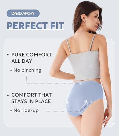 DAVID ARCHY Women's Bamboo Rayon Briefs, High-Waisted Underwear, 4/6 Pack - color: Blue Gray / Sky Blue / Light Purple / Purple Gray, size: X-Large