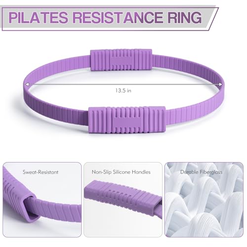 Pilates Kit, 13.5" Pilates Ring with Mini Ball & Resistance Bands - color: Purple, size: Pilates Ring