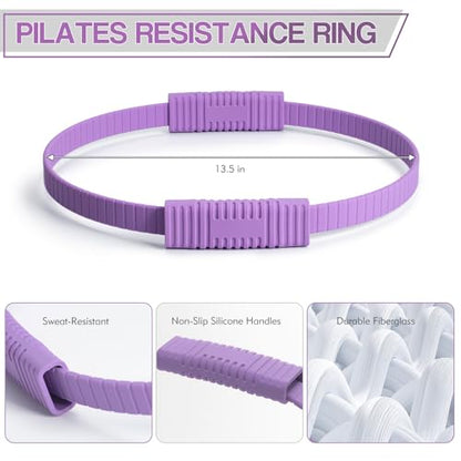 Pilates Kit, 13.5" Pilates Ring with Mini Ball & Resistance Bands - color: Purple, size: Pilates Ring