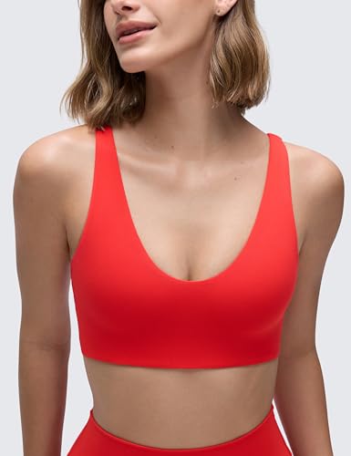 CRZ YOGA Double Lined Scoop Neck Sports Bras - color: Deep Red, size: Medium