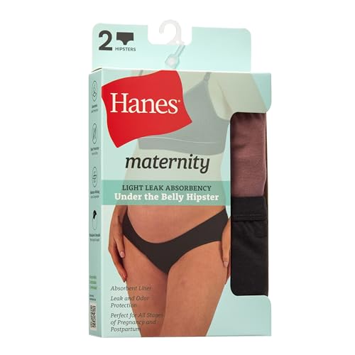 Hanes Women's Maternity Light Leak Hipster Underwear, Under the Belly, Pregnancy & Post Partum Panty, 2-pk - size: Large