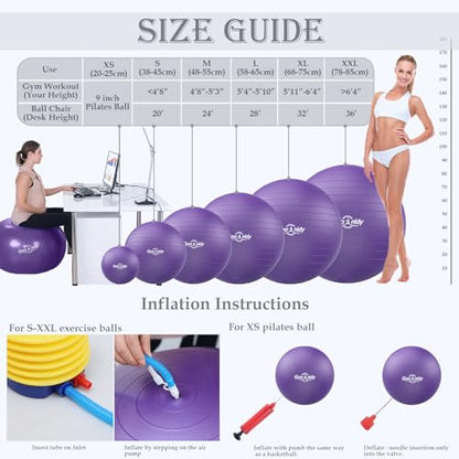 Soft Exercise Ball, Yoga Pregnancy Ball Chair, Pilates Equipment with Pump - color: Purple, size: M(19-22inch/48-55cm)