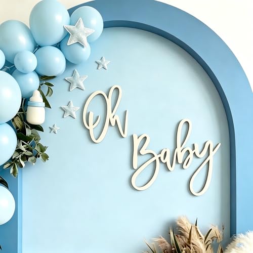 'Oh Baby' Wooden Cutout Sign,1st Birthday Decorations,Welcome Baby partie Letters Sign,Boy/Girl Gender Reveal Banner,Birth Announcement Photo Props,Pregnancy Announcement Decorative Party Supplies