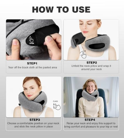 Hat-style travel neck pillow, upgraded version of airplane neck pillow - color: Light Grey