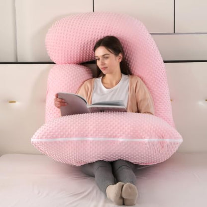 Elover U Shaped Pregnancy Pillow,Full Body Maternity Support - color: Minky Dot Velvet-pink
