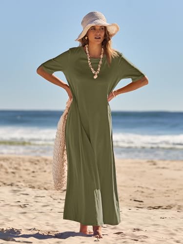 MEROKEETY Womens Summer Casual Short Sleeve Maxi Long Tshirt Dress 2026 - color: Armygreen, size: Medium
