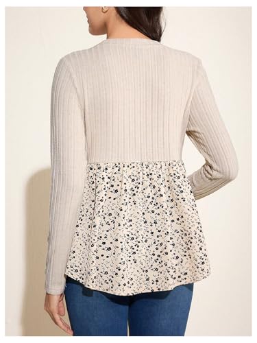 OYOANGLE Women's Maternity Crewneck Long Sleeve Top Floral Patchwork Breastfeeding Shirts